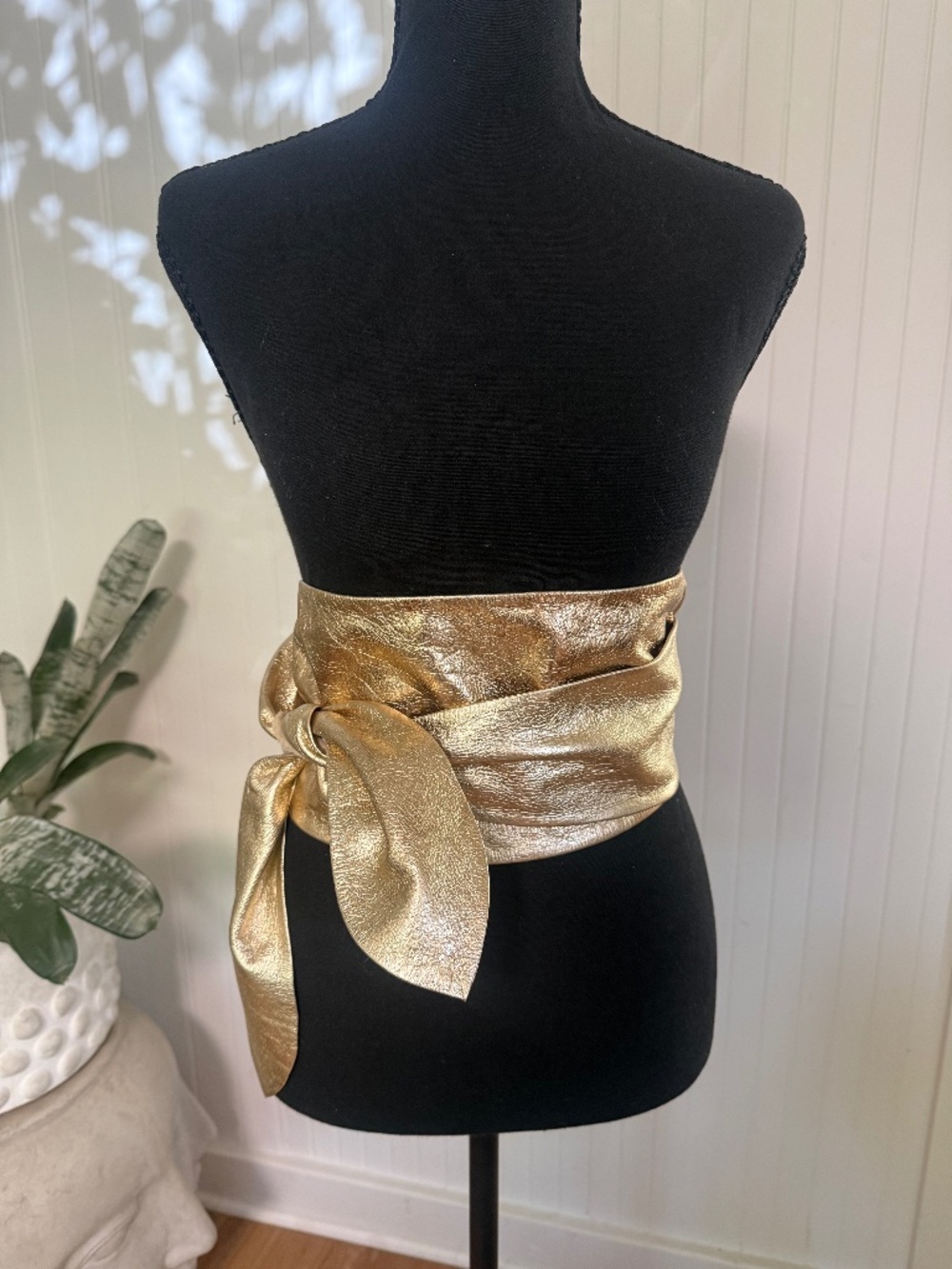 Suzi Roher Gold Metallic Leather Wrap Sash Belt XS Canada Handmade